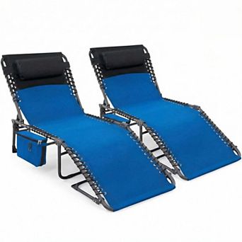 Adjustable Folding Outdoor Lounge Chairs with Carry Bag for Patio Beach Camping 79x18.5x64.2 CM