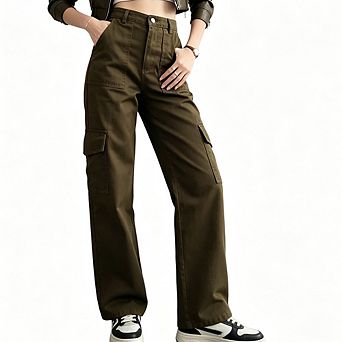 Women's Casual Outdoor Multi-Pocket Wide Leg Pants High Waist Streetwear Cargo Bottoms