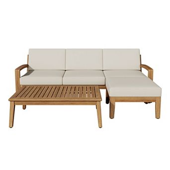 Pnronnc L-shape Sectional Sofa Set Patio Conversation Sets with Ottoman and Coffee Table