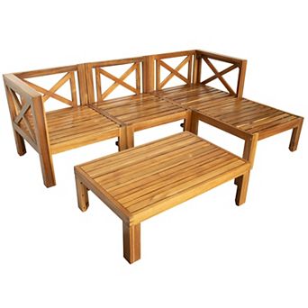 Pnronnc Corner Sectional Sofa Seating Group Set Patio Bistro Sets with Ottoman and Coffee Table