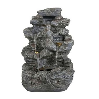 Pnronnc 5 tier d Natural Rock Design Waterfull Fountain with LED-Lit Column, ll-Weather Resistant