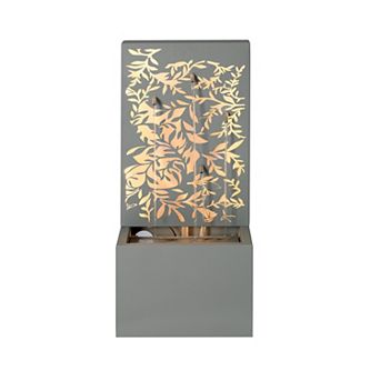 Pnronnc Cube Water Fountain Metal Leaf Cutout Wall Waterfull Fountain with LED Waterfall for Patio