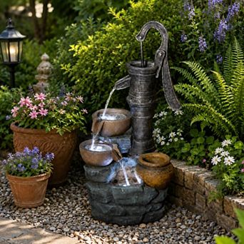 Pnronnc Freestanding Large Outdoor Waterfall Fountains with Vintage Pump Ideal for Patio Yards