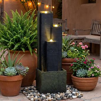 Pnronnc Cube Water Fountain Modern Cascading Waterfall Fountain with with Patio Porch Lawn Backyard