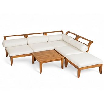 Pnronnc Outdoor Wood Modular Sectional Sofa Set L-Shaped Conversation Set Convertible Daybed