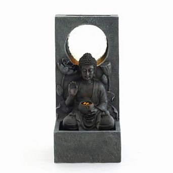 Pnronnc Outdoor Buddha Waterfall Fountain Freestanding Relaxing Water Feature Zen Fengshui Decor