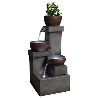 Pnronnc LED Lights Outdoor Water Fountain and Planter Tiered Cascading Jar Waterfall for Patio Decor
