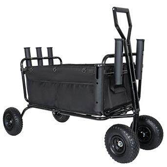 Pnronnc Folding Fishing Cart Beach Cart Collapsible Wagon with Rod Holders Heavy Duty Garden Cart