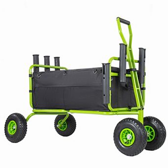 Pnronnc Folding Fishing Cart Beach Cart Collapsible Wagon with Rod Holders Heavy Duty Garden Cart