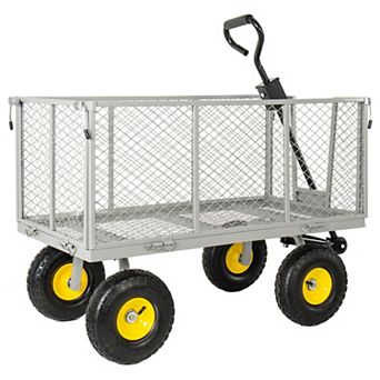 Pnronnc 3-in-1 Oversized Garden Cart Flatbed Cart Wagon Cart Tool Trolley Folding Wagon Grocery Cart