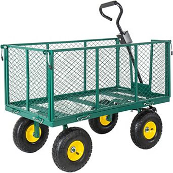 Pnronnc 3-in-1 Oversized Garden Cart Flatbed Cart Wagon Cart Tool Trolley Folding Wagon Grocery Cart