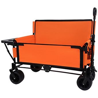 Pnronnc 3-in-1 Folding Wagon Cart Foldable Handcart with Tabletop and Bench Seat