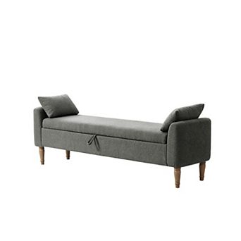 Trikiousd 65.94" Upholstered Boucle Storage Bench with Armrests & Bolster Pillows