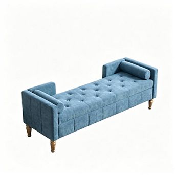 Trikiousd 64.6" Upholstered Chenille Storage Bench with Backrest, Armrests & 2 Bolster Pillows