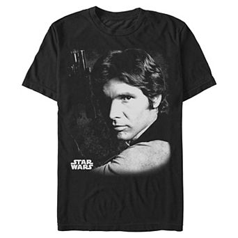 Men's Star Wars Han Solo Black And White Portrait Graphic Tee