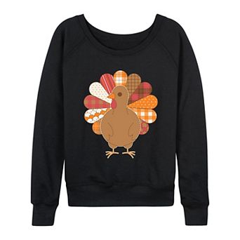 Women's Patchwork Turkey Thanksgiving French Terry Long Sleeve Tee