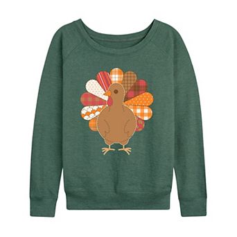 Women's Patchwork Turkey Thanksgiving French Terry Long Sleeve Tee