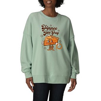 Women's Yippee Pie Yay Pumpkin Pie Cowgirl Oversized Fleece Crew Sweatshirt