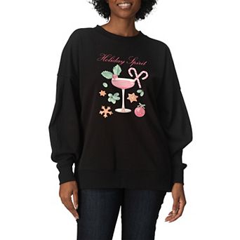 Women's "Holiday Spirit" Christmas Cocktail Oversized Fleece Crew Sweatshirt