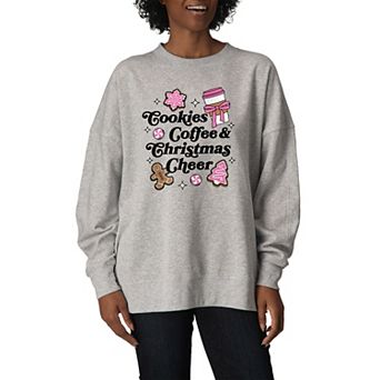 Women's Cookies, Coffee & Christmas Cheer Oversized Fleece Crew Sweatshirt