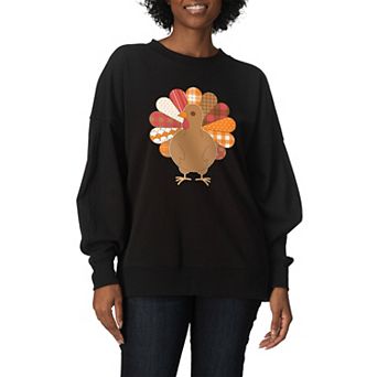 Women's Patchwork Turkey Oversized Fleece Crew Sweatshirt