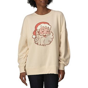 Women's Vintage Santa Claus Portrait Oversized Fleece Crew Sweatshirt