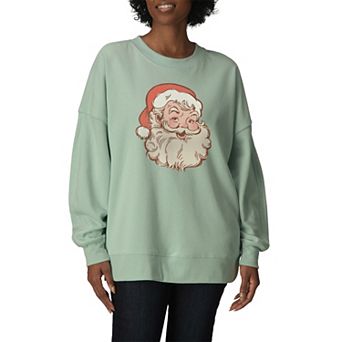 Women's Vintage Santa Claus Portrait Oversized Fleece Crew Sweatshirt