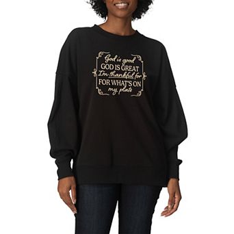 Women's God Is Good Thanksgiving Quote Oversized Fleece Crew Sweatshirt