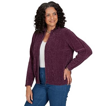 Petite Alfred Dunner Cable Chenille Zip Cardigan Sweater