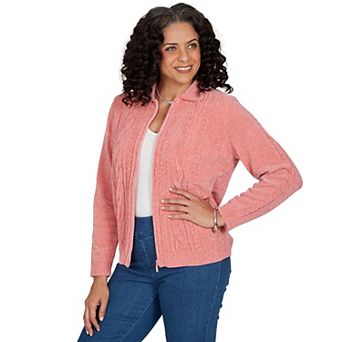 Petite Alfred Dunner Cable Chenille Zip Cardigan Sweater