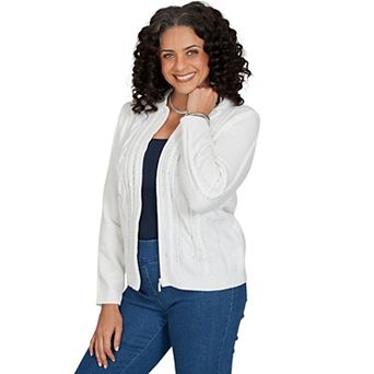 Petite Alfred Dunner Cable Chenille Zip Cardigan Sweater