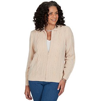 Petite Alfred Dunner Cable Chenille Zip Cardigan Sweater
