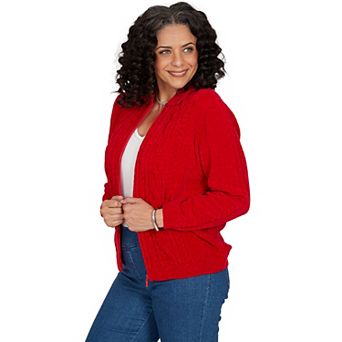 Petite Alfred Dunner Cable Chenille Zip Cardigan Sweater