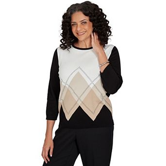 Petite Alfred Dunner Argyle Beaded Sweater