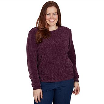 Petite Alfred Dunner Cable Pullover Chenille Sweater