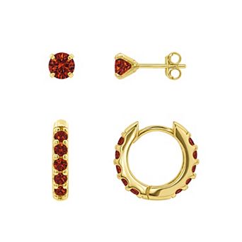 PRIMROSE 14k Gold Flash Plated Round Pave Cubic Zirconia Stud & Hoop Earrings Set