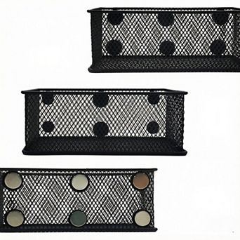 Magnetic Pencil Holder Set of 3 - Wire Mesh Storage Baskets Organizer with Strong Magnets