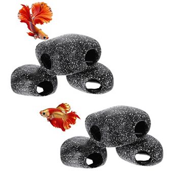 2 pc Resin Aquarium Rock Decorations, Realistic Betta Hide & Fish Tank Ornaments