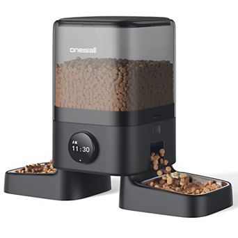 Oneisall 5L Automatic Cat Feeder 20 cup Stainless Steel Dual Bowl Pet Food Dispensor 15 Days