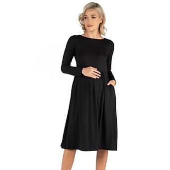 Maternity 24Seven Comfort Apparel Midi Length Fit & Flare Pocket Dress