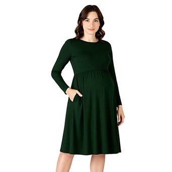 Maternity 24Seven Comfort Apparel Midi Length Fit & Flare Pocket Dress