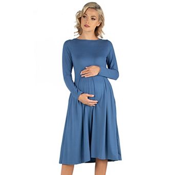 Maternity 24Seven Comfort Apparel Midi Length Fit & Flare Pocket Dress