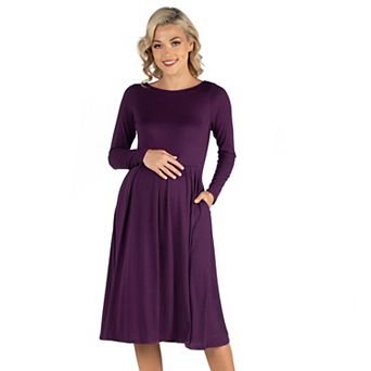 Maternity 24Seven Comfort Apparel Midi Length Fit & Flare Pocket Dress