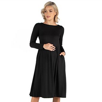 Maternity 24Seven Comfort Apparel Midi Length Fit & Flare Pocket Dress