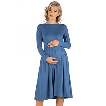 Maternity 24Seven Comfort Apparel Midi Length Fit & Flare Pocket Dress