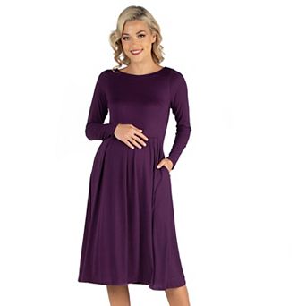 Maternity 24Seven Comfort Apparel Midi Length Fit & Flare Pocket Dress