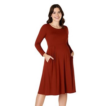 Maternity 24Seven Comfort Apparel Midi Length Fit & Flare Pocket Dress