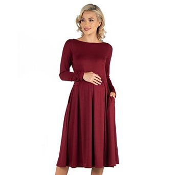 Maternity 24Seven Comfort Apparel Midi Length Fit & Flare Pocket Dress