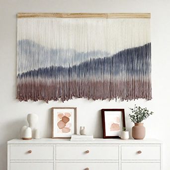 Boho Dip Dye Mountain Wall Hanging Tapestry Handmade Solid Wood Foldable Decor