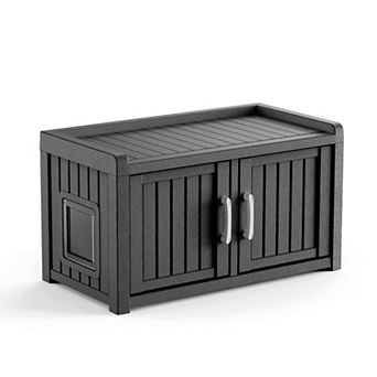 Yurblax Indoor Cat Cabinet, Muilti-function Double-Door Litter Box Enclosure, Large Storage Bench